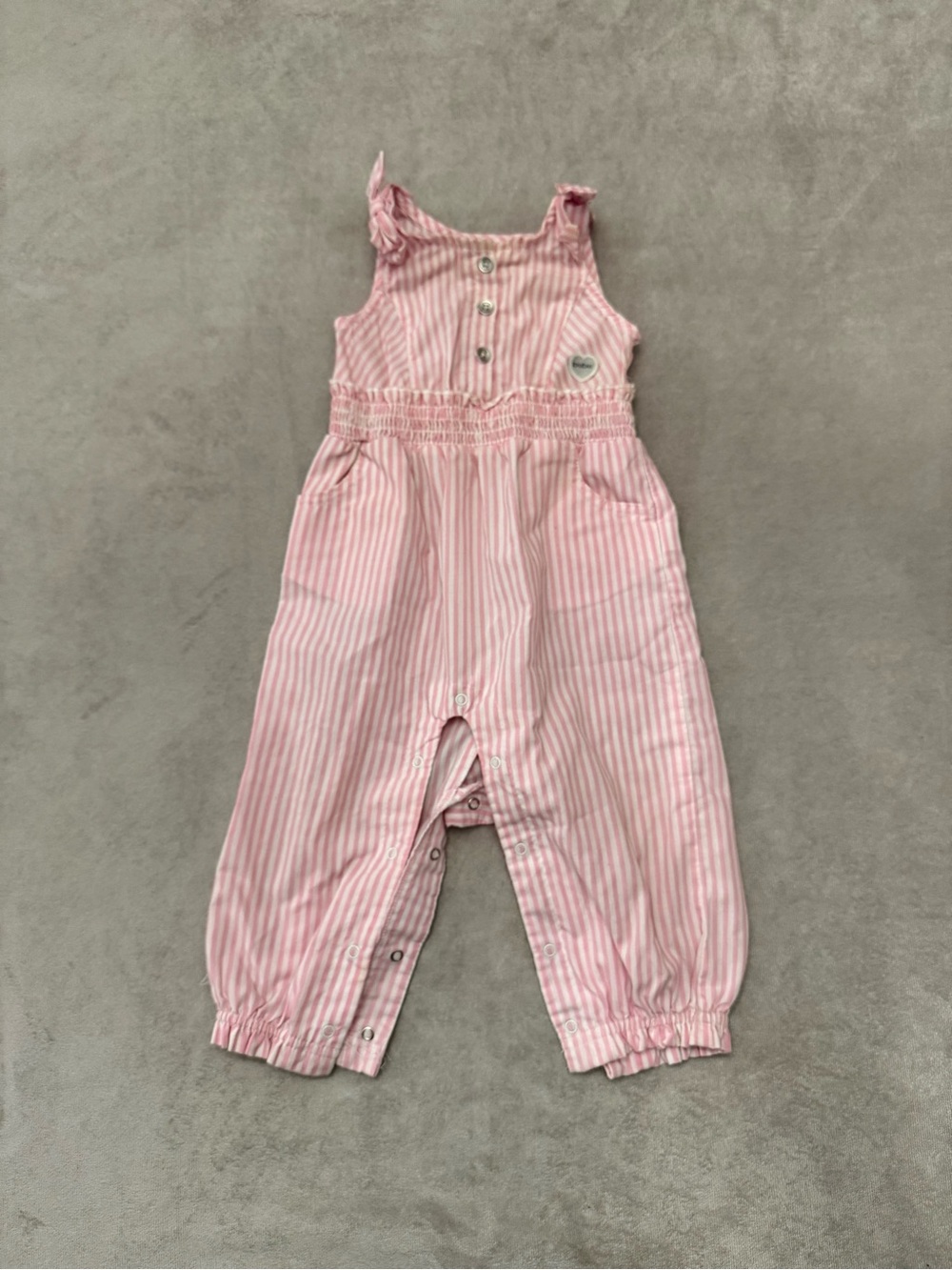 bebe baby Girls Pink White Striped Sleeveless Jumpsuit Romper 18 Months